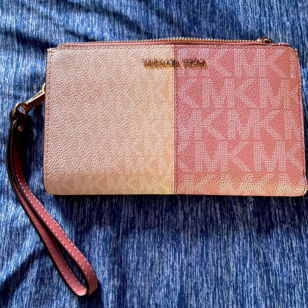 Pink Michael Kors Jet Set Double Zip Wristlet Phone Wallet